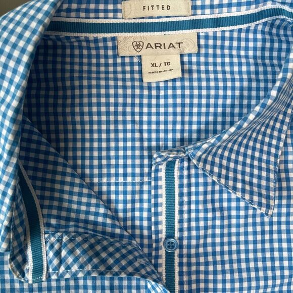 Ariat Women's Size XL Fitted Pink/Blue Plaid LS Western Shirt Embroidered Logos - Picture 3 of 8